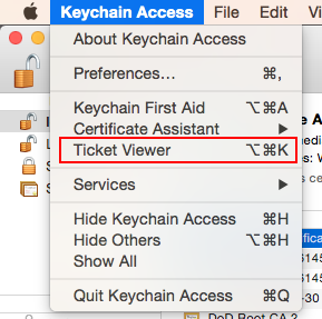 The ticket viewer is at Keychain Access > Ticket Viewer